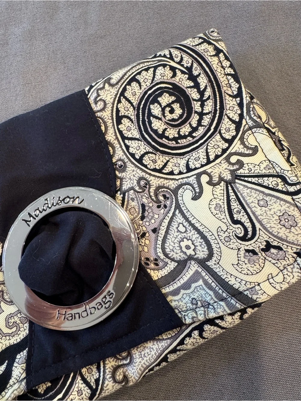 Madison Black and Gold Paisley Wristlet Clutch